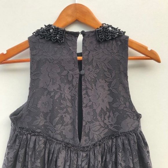 ASOS Black Lace Dress Beaded Collar Size 4 - Picture 3 of 8